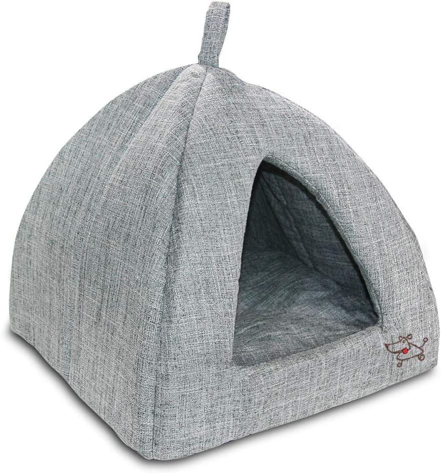 Pet Tent - Soft Bed for Dog and Cat by Best Pet Supplies - Gray Linen, 19" x 19" x H:19" (Pack Of 2)