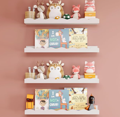 Floating Shelves for Wall Décor 24 Inch Long Set of 4 Nursery Book Shelves Wall Mounted Shelves for Books, Plants, Toys, Photo Frames, Picture Ledge-White
