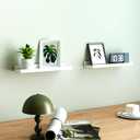 White Floating Shelves for Wall Decor, Wall Mounted Wood Storage Shelf for Bedroom, Living Room, Bathroom, Kitchen, Nursery, Display Picture Ledge Shelf with Lip Set of 2-14 Inches, White