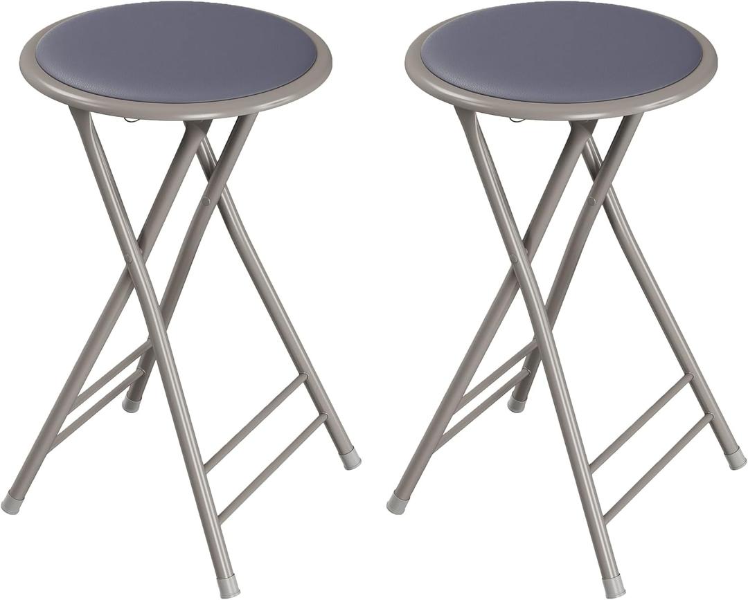 Lavish Home Folding Stool - Set of 2 Counter Height Bar Stools 24-Inch Backless Folding Chairs with 225lb Capacity for Kitchen, Rec Room, or Game Room (Gray)