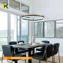 Benkut Modern LED Pendant Light 23.6" Black Gold Dimmable Circular LED Chandelier 1 Ring with Remote, Round Hanging Light for Kitchen Island Dining Room Living Room Foyer Entryway, 2-Ring Lighting, 1 Ring Circular D23.6in
