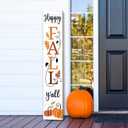Happy Fall Y'all Wooden Porch Sign 47" Autumn Large Welcome Porch Sign for Pumpkin Sign Home Front Door Yard Party Decor (47.2" x 7.8", White)