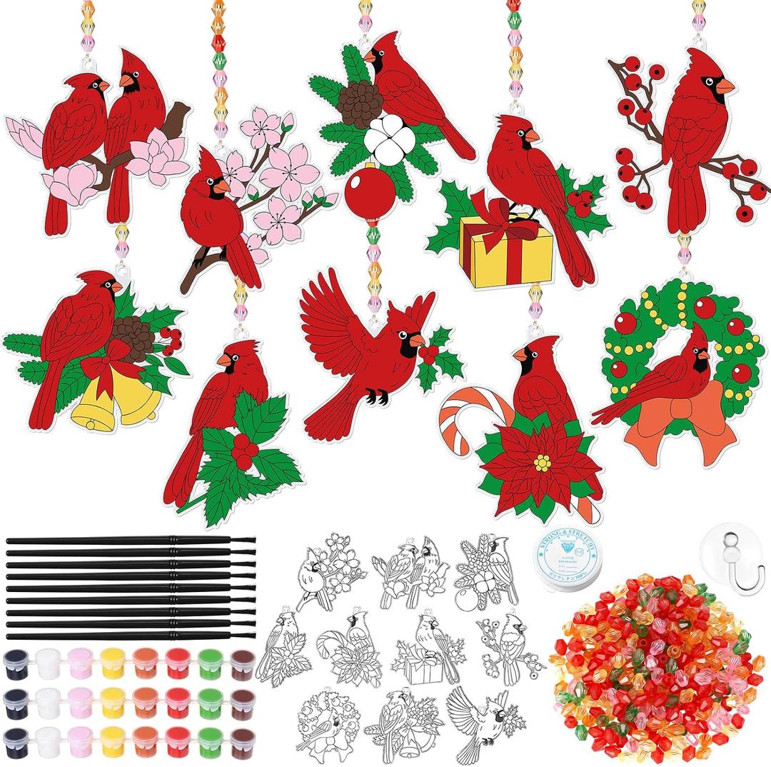 30 Pack Cardinal Suncatcher Kits - DIY Acrylic Window Art Crafts Painting Set Red Bird Ornaments Spring Classroom Activities Spring Easter Party Favors Memorial Gifts