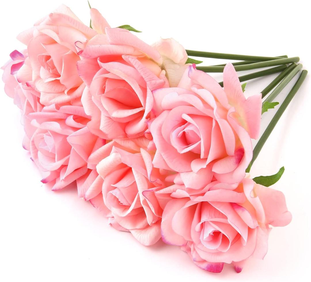 Eyamumo Fake Flowers, Faux Silk Real Touch Artificial Rose Flowers for Decoration DIY, Wedding Party, Home Office Decoration and Dining Table Centerpiece, 7Pcs (DeepPink-30cm, 30CM) (11.81'')