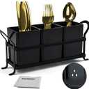 ECOIOU Cutlery Holder with Drain Holes, Dishwasher Safe Silverware Caddy for Party, Kitchen Counter, 3pcs Bins Set Countertop Utensil Holder for Spoons, Forks and Knives, Black