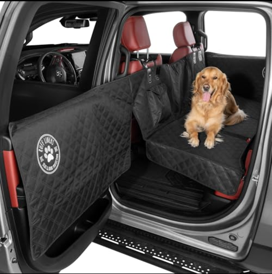 Ruff Liners Large Back Seat Extender for Dogs, Black – As Seen on Shark Tank – Flat Bridge Platform for Full-Size Trucks, Stable Base, 400lb Support, Waterproof – Rigid Back Seat Cover for Dogs 