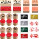 Woanger 15 Pieces Christmas Wooden Rubber Stamps and Craft Ink Pads Wooden Rubber Stamp for Scrapbooking and DIY Craft Card Wood Fabric Christmas Holiday