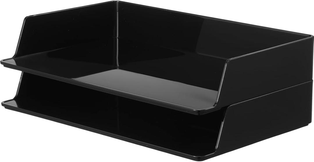 Paper Organizer for Desk Stackable Plastic Paper Tray Office Organization and Storage 9.37 x 5.91 x 1.57 Inch Stacking File Rectangular Letter Tray for Office Desktop(Black,2 Pcs)