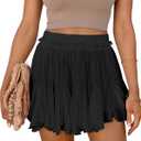 Women's Flowy Shorts Casual Linen Boho Ruffle Mini Skirts Pleated High Waist Cute Butterfly Skorts with Pockets Summer Trendy (Black, M)