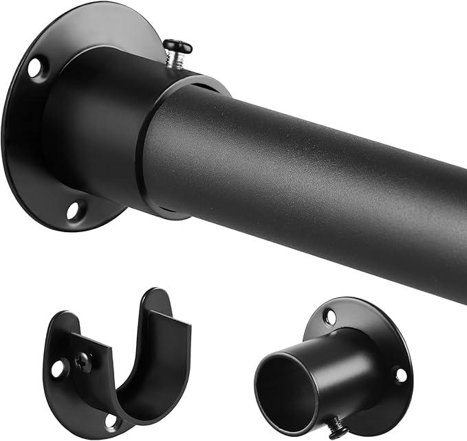 Closet Rod, 17 to 40 Inch 1.3 Inch Diameter HeavyDuty Adjustable Closet Rods for Hanging Clothes Closet Hanging Rod Metal Matte Black Closet Poles for Wardrobes