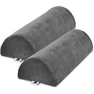 2 Pack Large Half Moon Bolster Pillow for Legs, Knees, Lower Back and Head (2 Pack) Lumbar Support Pillow for Bed, Sleeping | Semi Roll for Ankle and Foot Comfort - Machine Washable Cover, Grey