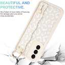 MOWIME Compatible with Samsung Galaxy S21 Case with Wrist Strap, Cheetah Print Shockproof Soft TPU Protective for Women Girls, Slim Anti Scratch Case for Galaxy S21 6.2 Inch, White