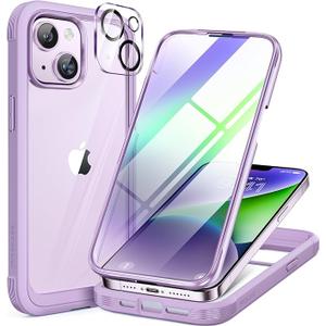 Miracase Glass Series Designed for iPhone 14 Plus Case 6.7 inch, 2023 Upgrade Full-Body Clear Bumper Case with Built-in 9H Tempered Glass Screen Protector and Camera Lens Protector,Green