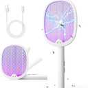 YISSVIC Electric Fly Swatter Foldable Bug Zapper Racket 2 in 1 Mosquito Killer with Purple Attractant Light Rechargeable 1800mAh for Indoor Home Backyard Patio Camping (1, White)