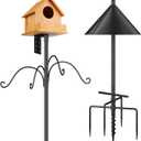 Bird Feeders Pole, House Pole 92 Inch, Adjustable Heavy Duty Feeder Stand Feeding Station with Sturdy Anchor Squirrel Proof Baffle for Watching (Bird Not Included) (black, black)