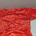 Meetjen Women's Velvet Dresses Crew Neck Fall Wedding Guest Elegant Short Sleeve Midi Sequin Cocktail Party Dress 2XL