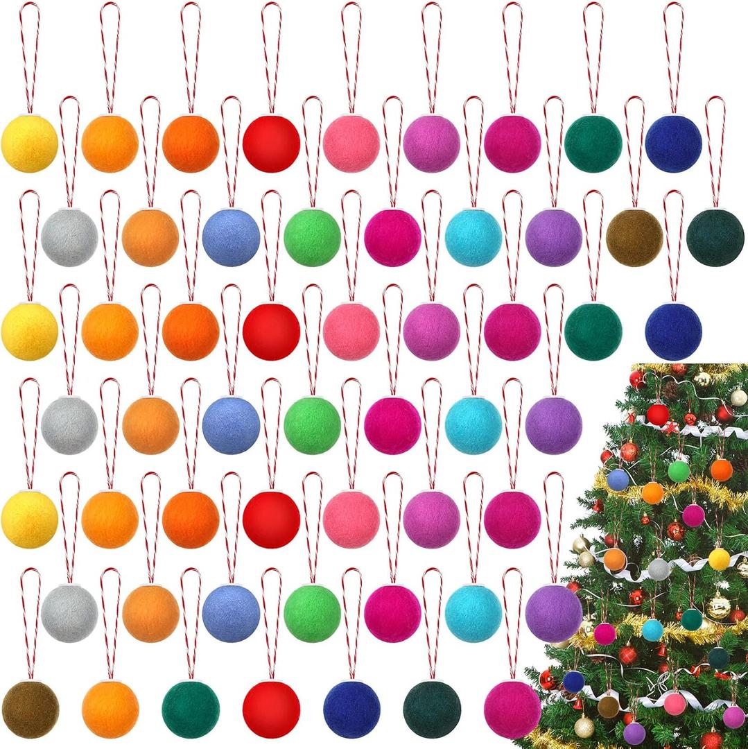 64 Pcs Wool Felt Balls Christmas Ornaments 1.57 Inch Christmas Tree Decorations Pompom Decoration DIY (Multicolor)