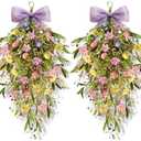 2 Pack 22'' Easter Swag Wreaths for Cabinets Easter Teardrop Wreath with Daisy Flower and Eggs Artificial Spring Teardrop Wreath Hanger for Farmhouse Front Door Porch Window Wall Hanging Decor