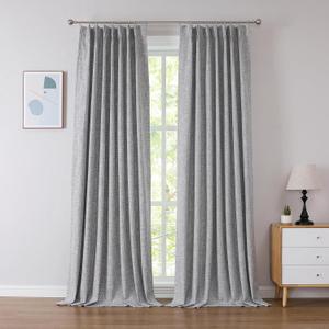 Kayne Studio Pinch Pleat Blackout Curtains, Back Tab Design with 9 Hooks for Bedroom Nursery, Thermal Insulated Linen Textured Drapes Window Treatments for Track Systems,40" Wx108 L 1 Panel, Grey