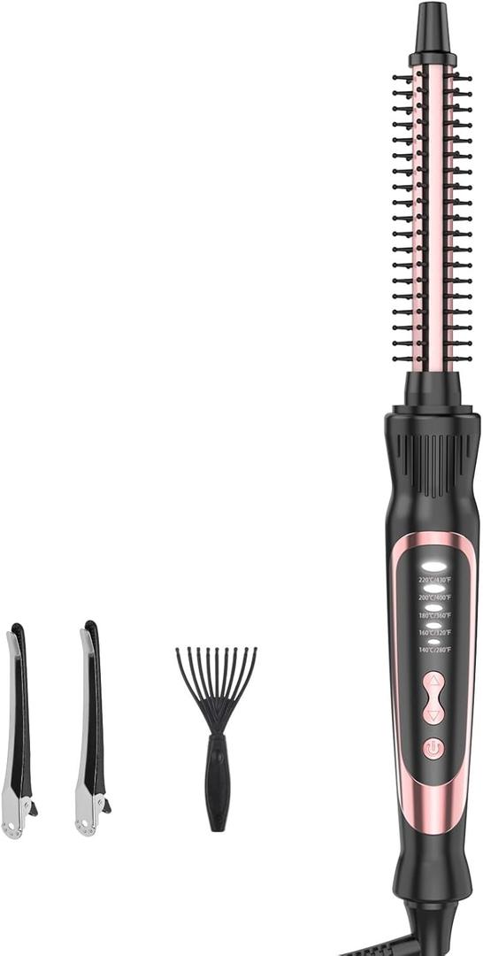 Thermal Brush, Heated Round Brush & Small Curling Iron with Ceramic Ionic Technology, 1/2 inch for Volumizing & Styling, Travel-Friendly Hot Comb with Adjustable TemperatureRose Gold 0.5 inch