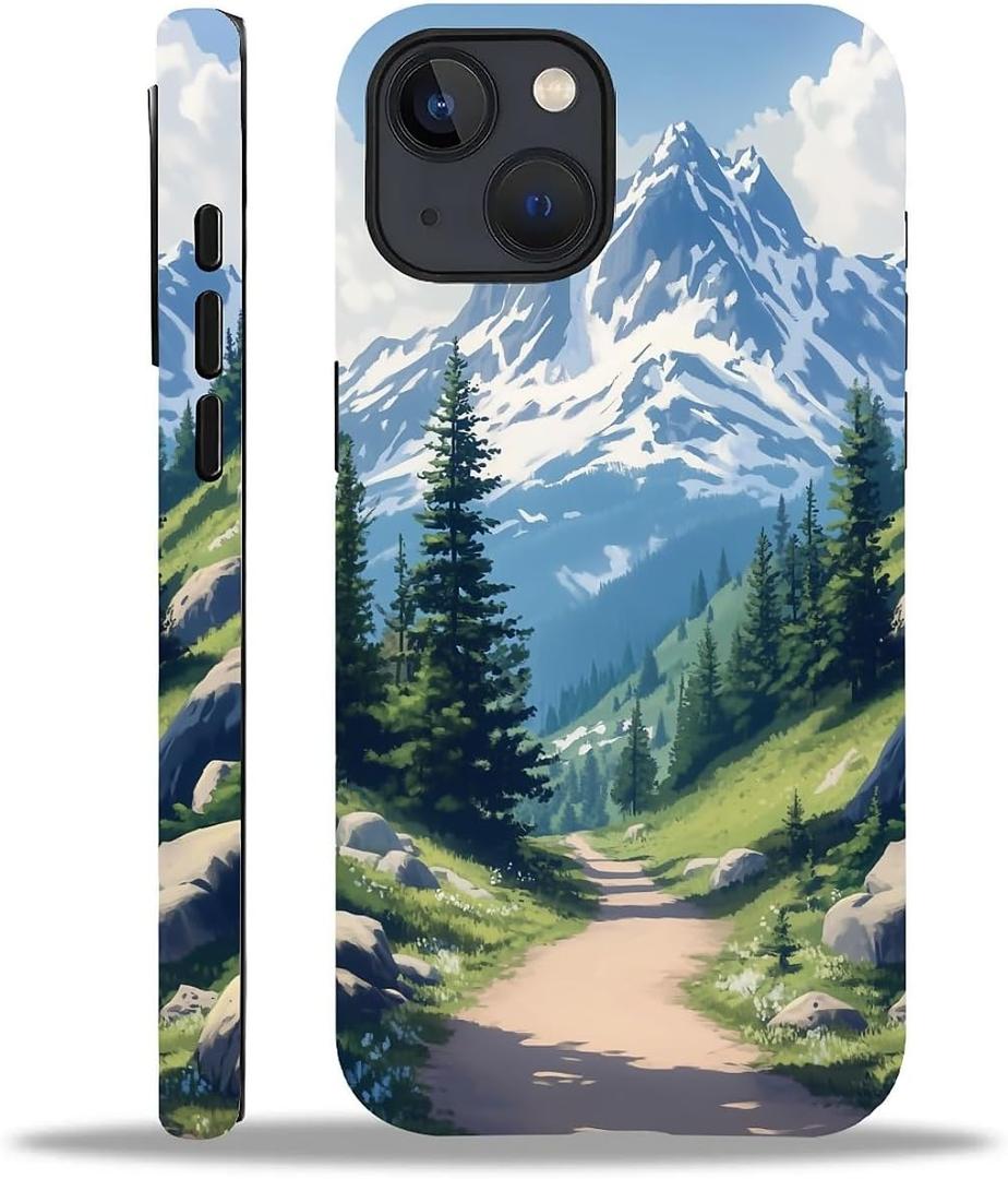 Case for iPhone 15 Plus, Hybrid 2-Layer Case, Shockproof Military-Grade Protection Durable Anti-Scratch Phone Case for Woman Man Boy Girl, Mountain Tree Landscape