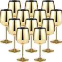 Gold Stem Stainless Steel Wine Glasses Unbreakable Stemware Portable Shatterproof Metal Goblet Glasses Wine Drinkware for Champagne Cocktails Banquet Wedding Party Camping(12 Pack,18oz)