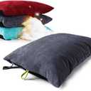 ZOOOBELIVES Down Filled Camping Pillow for Travel, Washable Soft Cover, Small Camp Cushion for Neck & Lumbar Support On-The-Go, Ultralight & Compressible for Hiking Backpacking (Gray Charcoal)