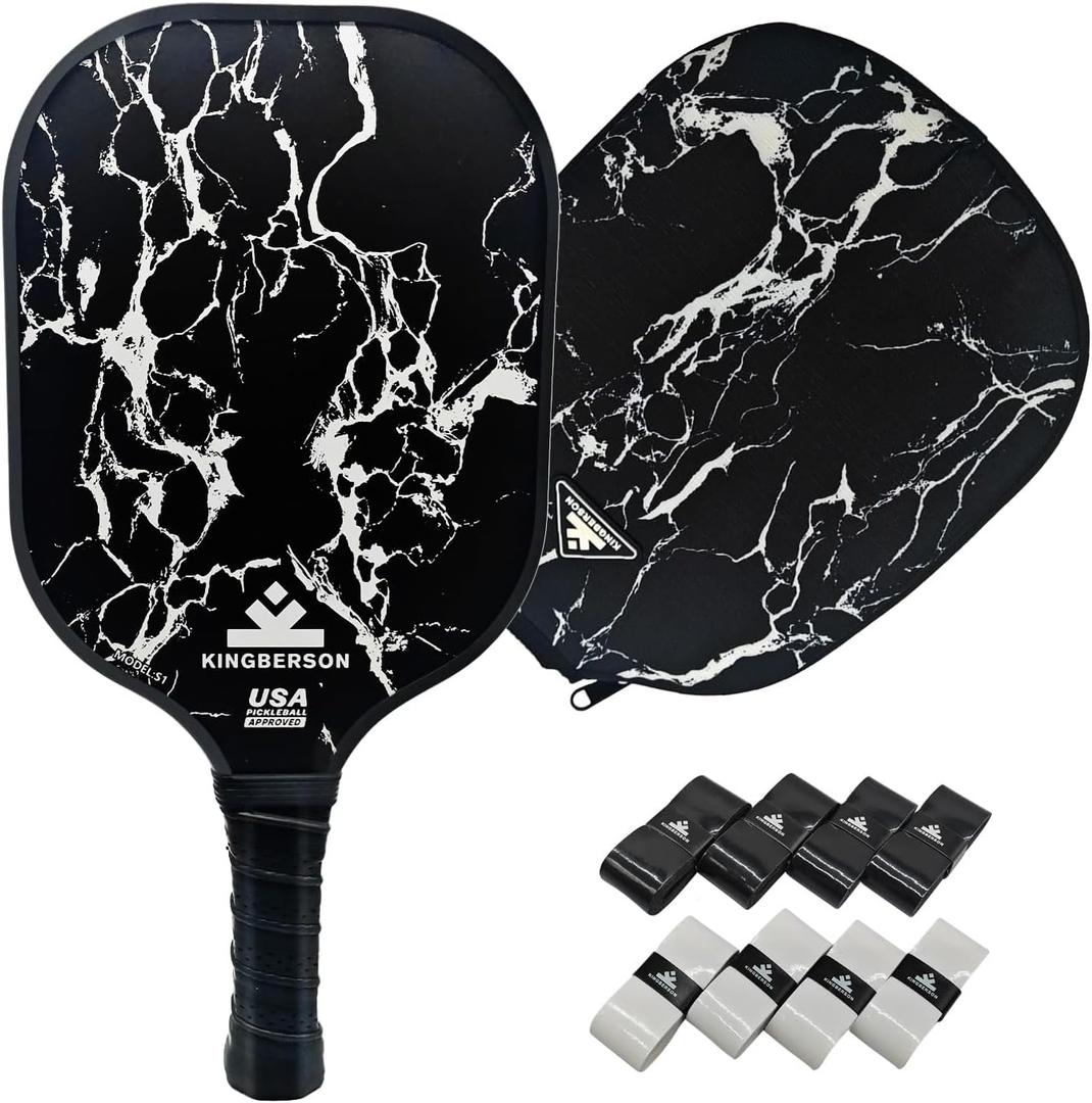 Kingberson Carbon Fiber Pickleball Paddle, High Spin & Control, Pro Pickleball Paddle - Pickleball Set with 1 Pickle Ball Racket, 1 Waterproof Carry Bag and 8 Overgrip Wraps