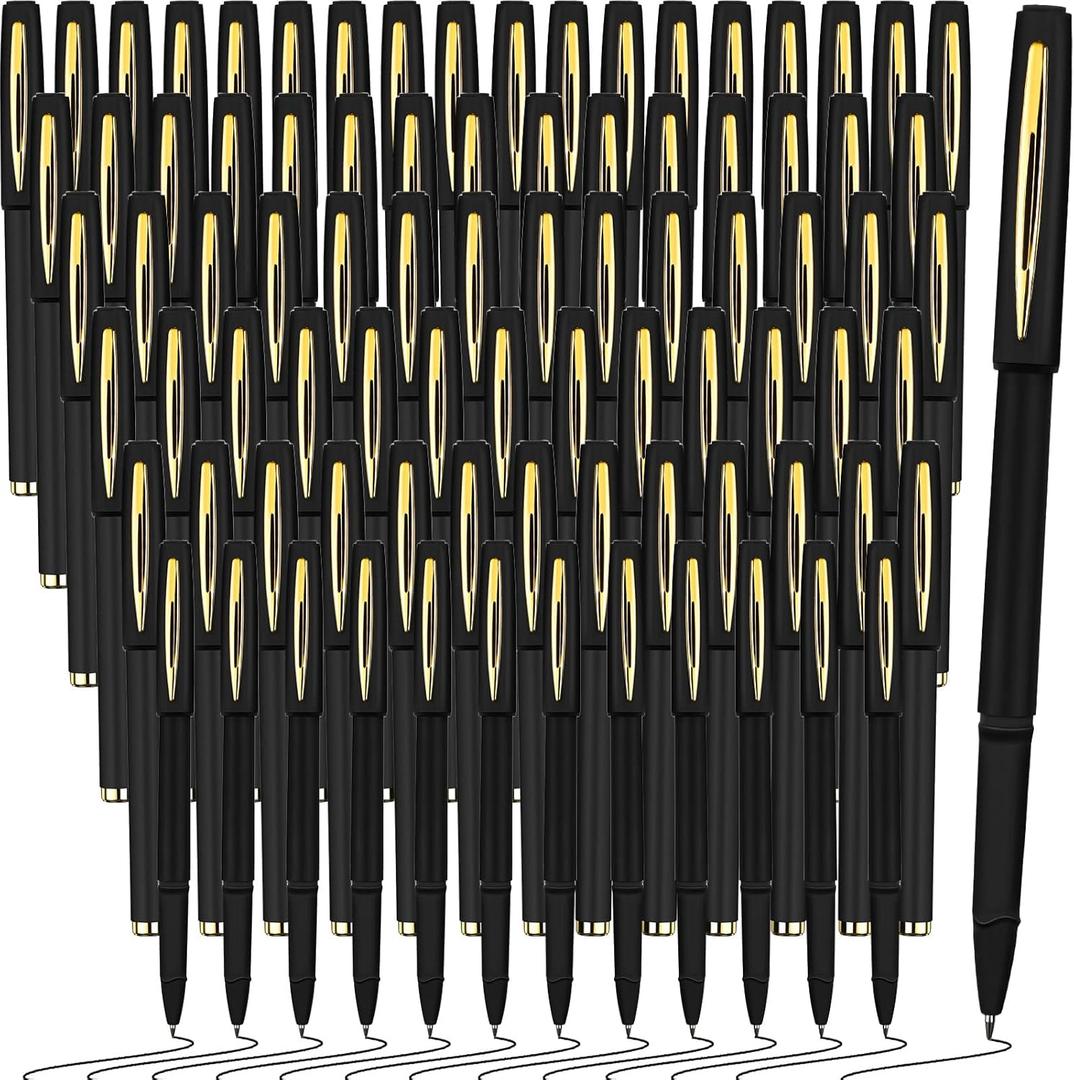 Teling 100 Pack Gel Ink Rollerball Pens Bulk Business 0.5 mm Bold Point Ink Roller Ball Pen Fine Point for Office, School, Writing, Taking Notes, Sketching(Black, Gold)