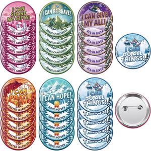 Kigeli 30 Pcs VBS Decoration Button Badge Snow Mountain 2026 Favors Motivational VBS Decoration Button Pin for Church Religious 2026 Summer Vacation Christian School Church Gift