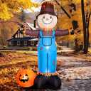 8 FT Fall Inflatables Scarecrow Decorations, Scarecrow with Pumpkin Inflatable Yard Decor Built-in LEDs,Scarecrow Blow Up Yard Decorations for Halloween Thanksgiving Fall Autumn Harvest Lawn Garden