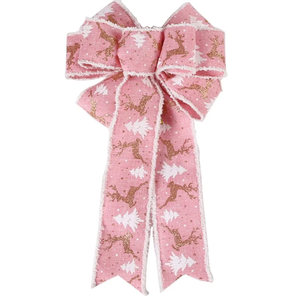 Bows for Christmas Tree Decoration, Handmade Wreath Bow for Christmas Winter Decor for Front Door Indoor Outdoor Wall Tree Topper Decoration Supplies Xmas Hanging Ornament (Pink)