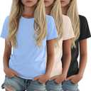 LessonZoo 3 Pack Girls Shirts Plain Short Sleeve Tops Teens Youth Summer Tshirts Crewneck Loose Fit Casual Basic Tees(Black, Cream, Sky Blue,11-12 Years)