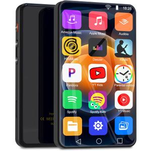 144GB MP3 Player with Bluetooth and WiFi, Parental Control 4" Full-Color Touch Screen MP4 Music Player with Spotify, Amazon Music, Libby, Smart Android Mainstream Media MP3 Player for Kids, Black