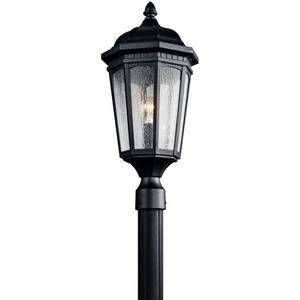 Kichler Courtyard 23.75" Exterior Post Light in Textured Black, 1-Light Outdoor Porch or Patio Light with Clear Seeded Glass, (23.75" H x 10.25"), 9532BKT