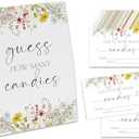 Pack of 2 Wildflower How Many Candies Game (1 Standing Sign + 50 Guessing Cards), Baby in Bloom Candies Baby Shower Game, Baby Shower Game Ideas, Candy Party Game -GHMC02