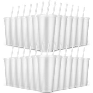 24 Pack Plastic Tumblers with Lids and Straw, Reusable Cups with Lids and Straws White Cups for Cold Drink Iced Coffee, Plastic Tumbler Bulk for Party Birthday Gifts (24 oz, White)