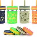 Sursip Toddler Kids Cups with Lids and Straws, Stainless Steel Toddler Spill Proof Sippy Cups for Smoothie & Snacks Drinking Jars, BPA-Free, Dishwasher Safe - 15 oz