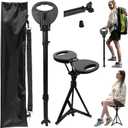 Adjustable Cane with Seat Folding Lightweight, Portable Cane Chair for Adults & Seniors, Walking Stick with Seat for Travel Hiking, with Cushion Carry Bag, Adjustable - Large