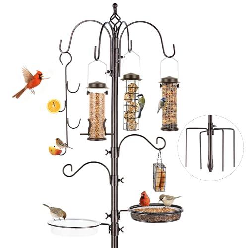 Bird Feeding Station Kit Pole Wild Bird Feeder Hanging Planter Hanger Multi Feeder Hanging with Metal Suet Feeder Bird Bath for Attracting Wild Birds