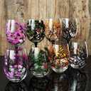 LYFJMUS Pack of 4 Four Seasons Tree Wine Glasses Hand Painted Wine Glass with Stemmed Fall Leaves Flower Seasons Colored Wine Glasses for Home Office Decor Ornament Gifts