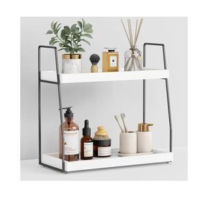 Forbena 2 Tier Bathroom Counter Organizer, White and Grey Coffee Bar Organizer for Countertop, Wood Shelf Tray for Vanity Makeup Storage, Small Kitchen Sink Top Organizers for Coffee Bar StationAmazon's Choice