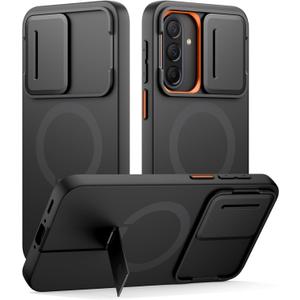 SURITCH for Samsung Galaxy A37/A36 5G Case, Compatible with MagSafe, Shockproof Bumper Cover Slim Magnetic Protective Cases with Camera Cover & Adjustable Metal Kickstand for Galaxy A37/A36 5G, Black