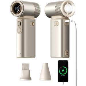 JISULIFE Portable Handheld Fan Ultra2, 9000mAh Max 25 Hrs, 5 IN 1, 100 Speed Turbo Fan Rechargeable 18W Power Bank with Flashlight, Metal Shell Multi-Function Travel Essentials Gifts for Men-Brown