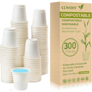 300PCS 3 OZ Bathroom Cups 100% Compostable Biodegradable Eco Friendly Cups Small Cups Disposable Mini Mouthwash Cups for Bath Rinse Cup Shot Disposable Cups for Drinking Washing Cups (Compostable Plant-Based Material)