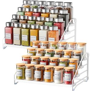 RCHYFEED Spice Rack Organizer for Cabinet,4 Tier Spice Organization for Cabinet Easy Visibility,Tierd Spice Rack Seasoning Organizer for Kitchen Countertop Pantry,Metal(White, 2Pack)