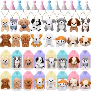 Patelai 48 Pcs Adopt a Puppy Party Favors,16 Small Stuffed Puppy Bulk 16 Cute Birthday Mini Hats 16 Colorful Kraft Paper Boxes Mini Stuffed Gift for Adoption a Pet Birthday Party Favor Supplies