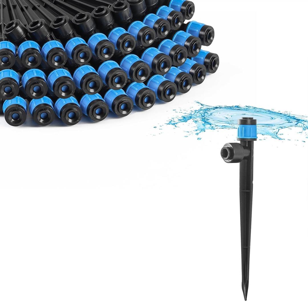 30pcs Quick-Connect Drip Irrigation Emitters Fan Shape for 1/4" Drip Irrigation Tubing - Adjustable Push-to-Connect 360° Drip Emitters Vortex on 6" Sturdy Stake for Irrigation System