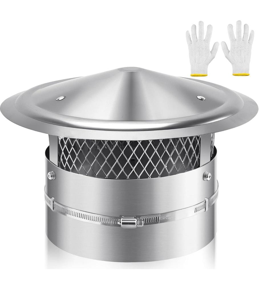 8 Inch Chimney Cap, 8" Stainless Steel Cone Top Chimney Cap with Screen, Adjustable and Reinforced Round Chimney Cap, Chimney Cover for Vents,Rain Cap for All-Round Chimney,8 Inch Round Chimney Cap