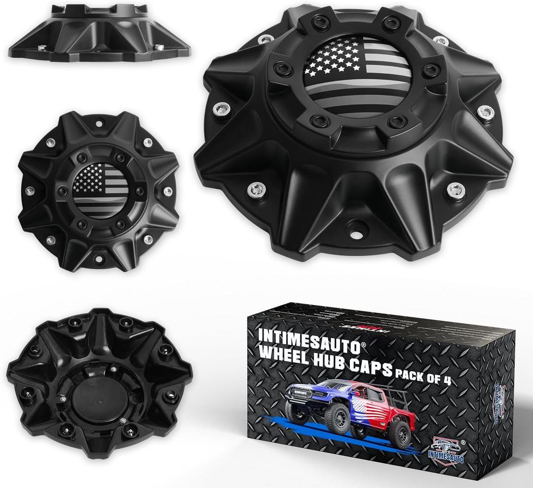 Wheel Center Hub Caps for Pro Comp 48 Series and Ballistic 845 Morax Replacement Hubcaps, Set of 4 American Flag Style, Premium ABS Material, Recommended for Off-Road Tuning Enthusiasts (Matte Black with American Flag)